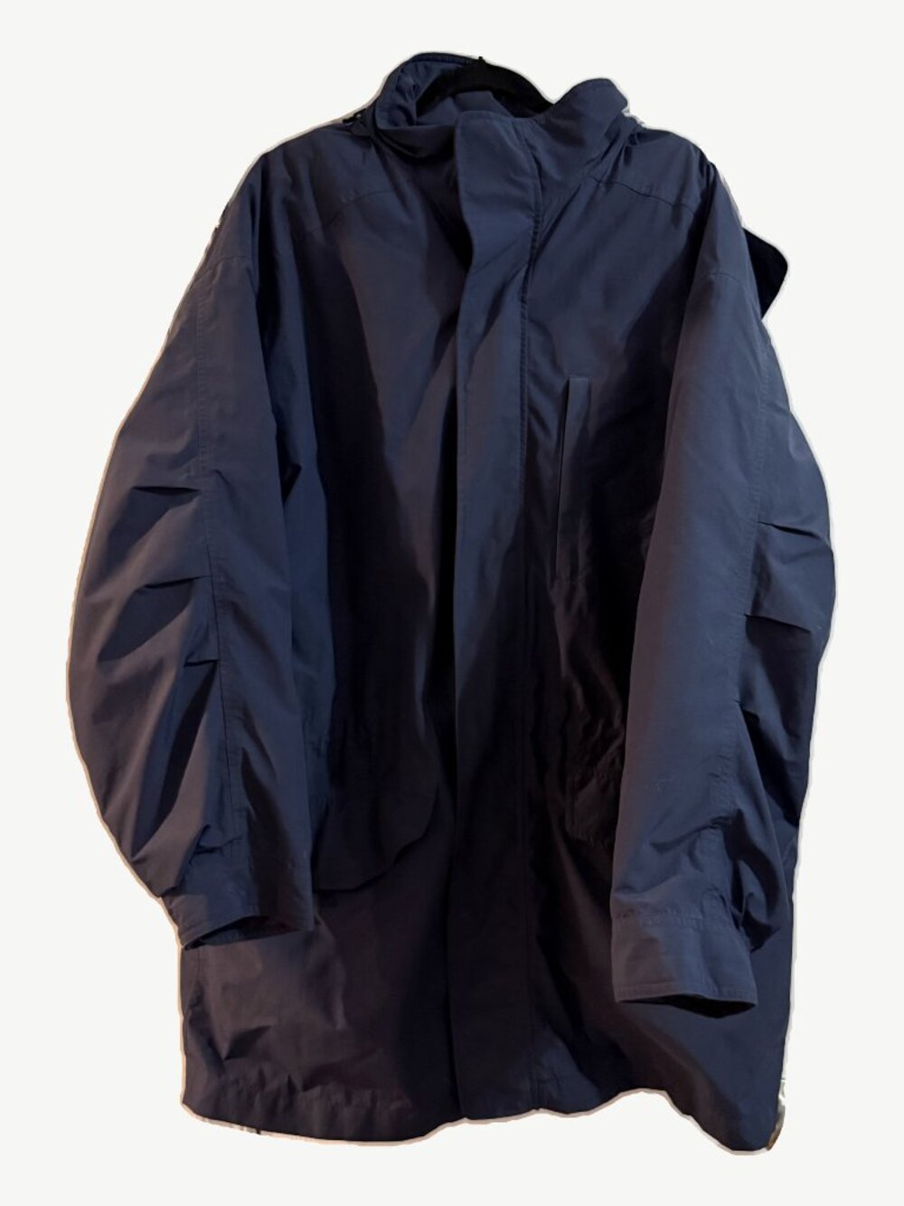 Eddie Bauer Sympatex Parka Mens L Navy Hooded Coat Goose Down Detachable Liner